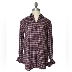 BeachLunchLounge Red Pear Whitney Button Down Plaid Long Sleeve Top Size Small